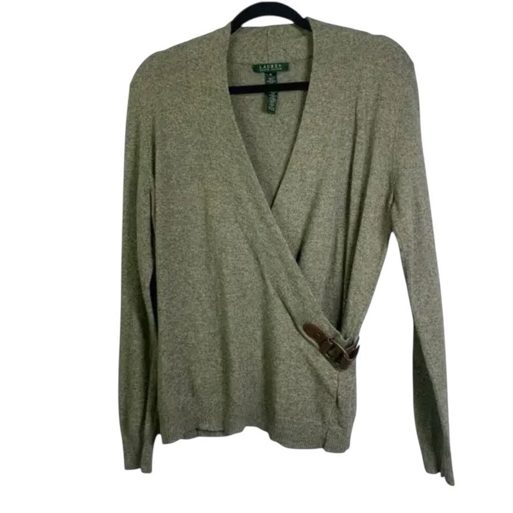 LAUREN RALPH LAUREN Sweater Sz. Medium Wrap Style Leather & Brass Buckle Closure
